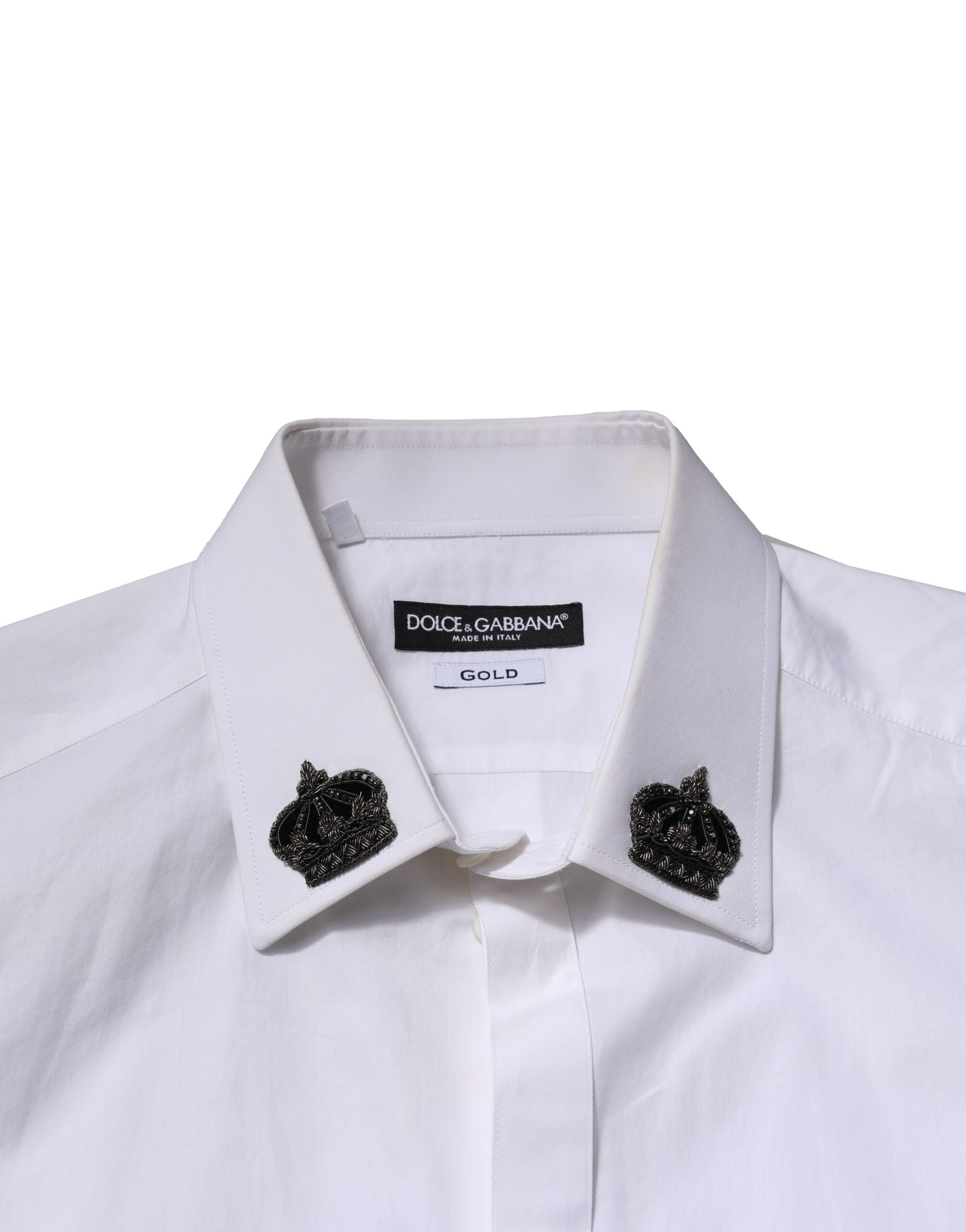 Dolce & Gabbana Weißes Hemd mit Kronen-Kragen GOLD aus Baumwolle